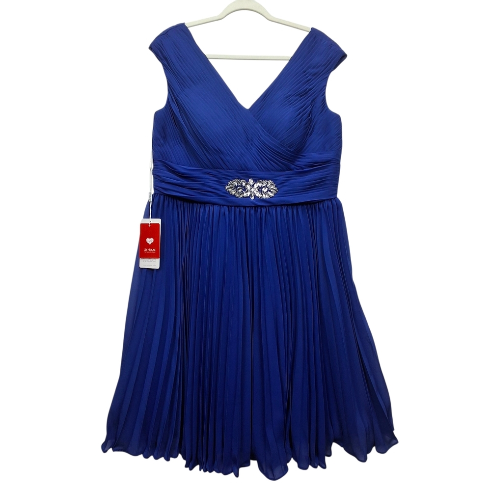 JJ House Blue Pleated Dress with Embellished Waist - Picture 10 of 10